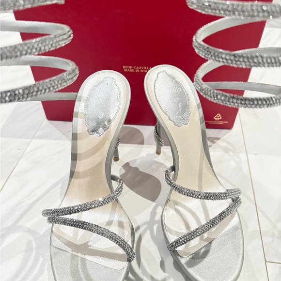 Rene Caovilla Shoes - Rene Caovilla Shimmering Silver Spiral Heels